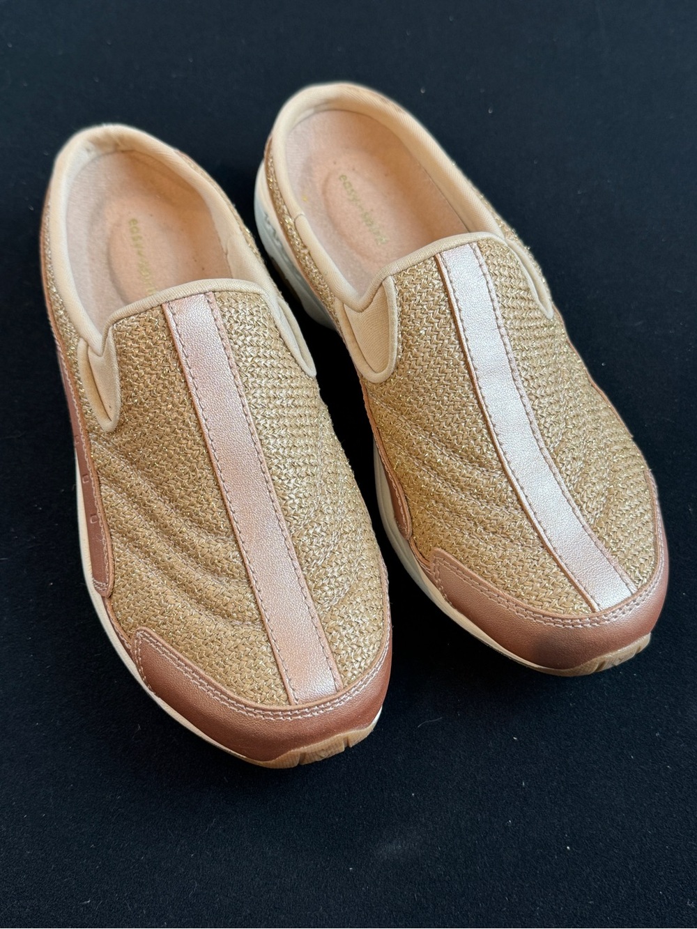 Easy Spirit women’s Slip-On Casual Sneakers in Metallic Gold & peach